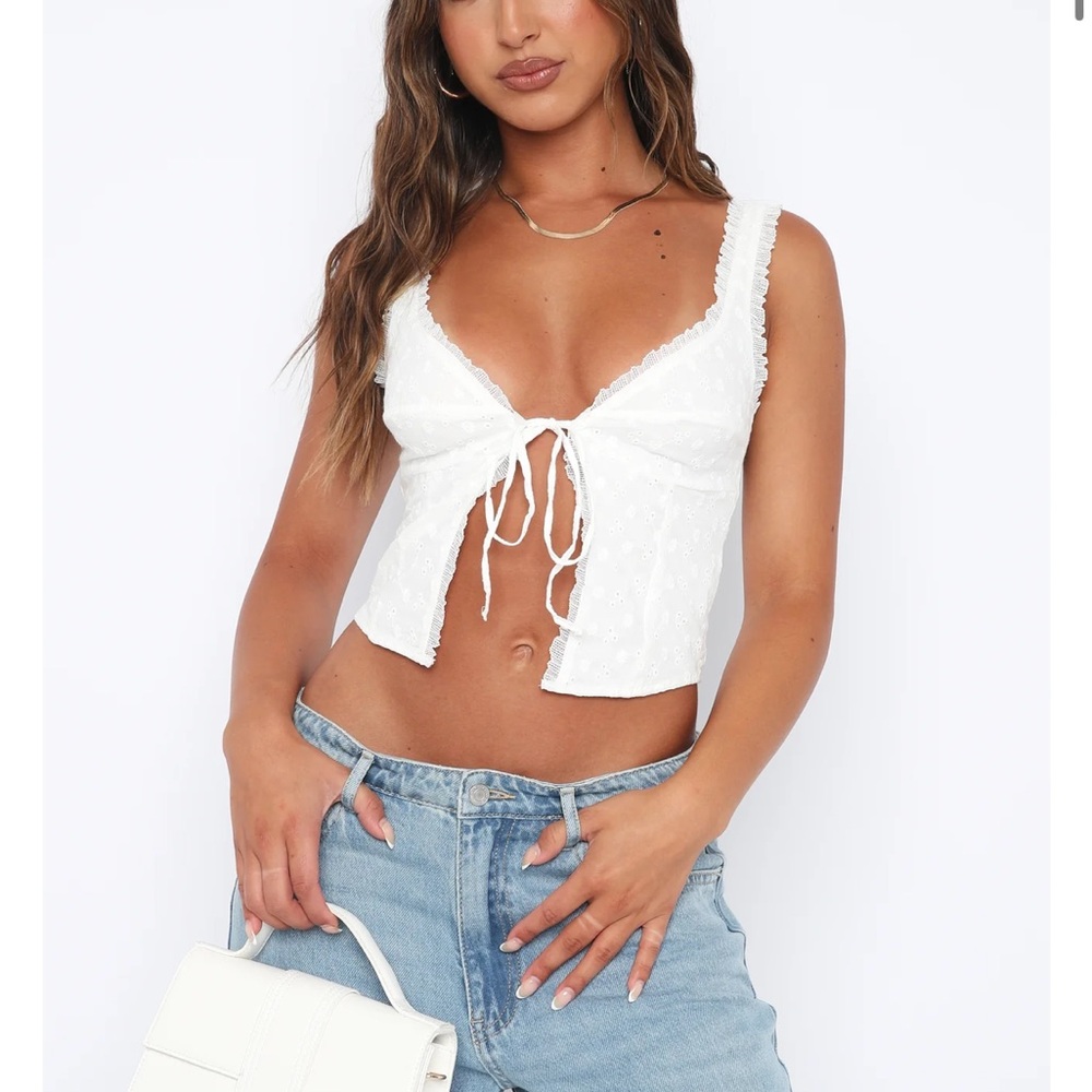 White Fox Boutique - White Lace Tie-Front Top